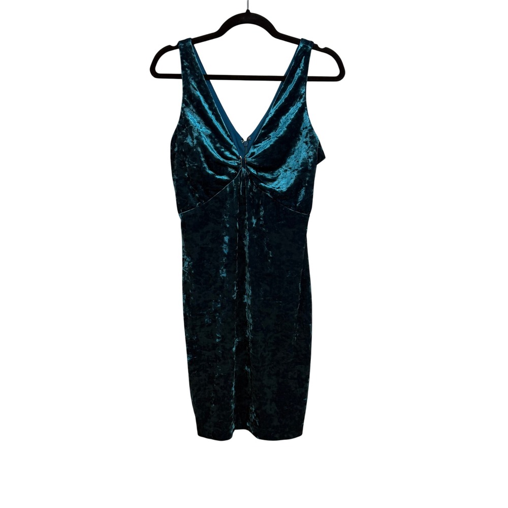 Guess Teal Velvet Bodycon Cocktail Dress Sz 14 Holiday Party Y2K Glam Date Night